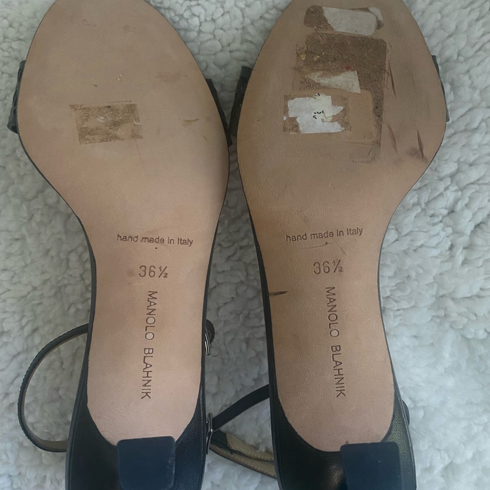 Manolo Blahnik Black Strappy Open-Toe Kitten Heel Sandals - Picture 2 of 5